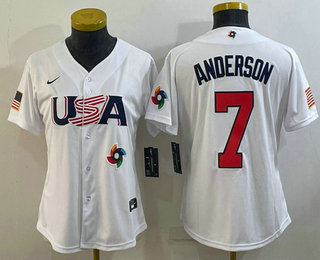 Womens USA Baseball #7 Tim Anderson 2023 White World Classic Stitched Jerseys